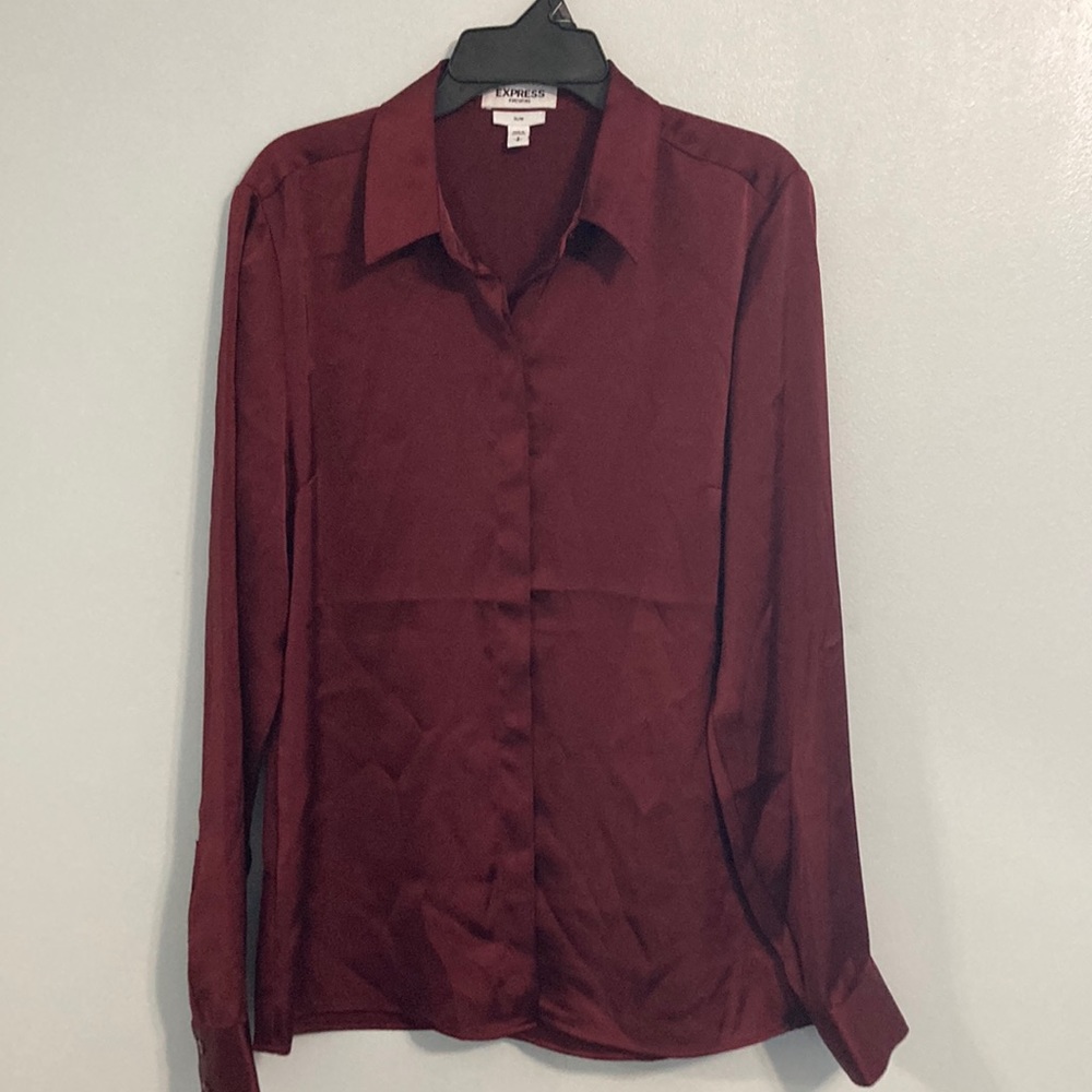 Express Portofino Slim Size Small Burgundy button down long sleeve shirt.